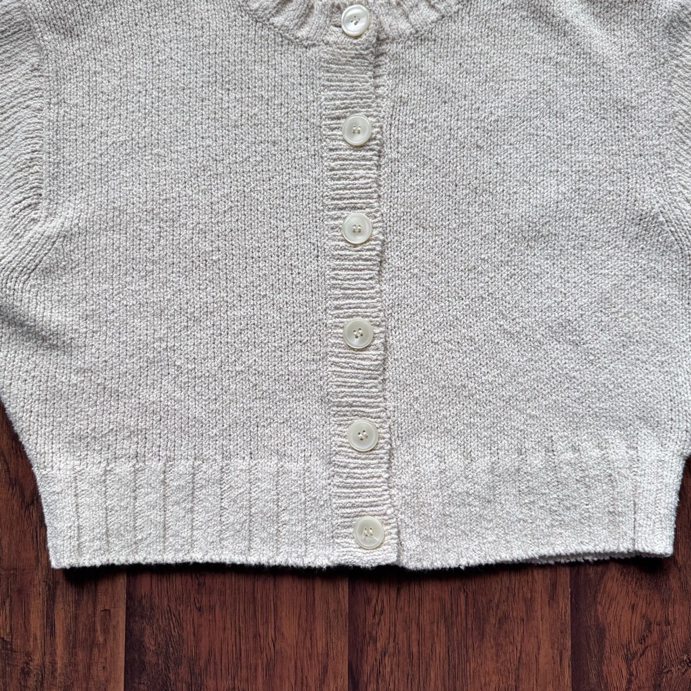 J. Crew Marina Crew Neck Cardigan Sweater Cream Textured Knit Sz M Clean Girl - Picture 8 of 16